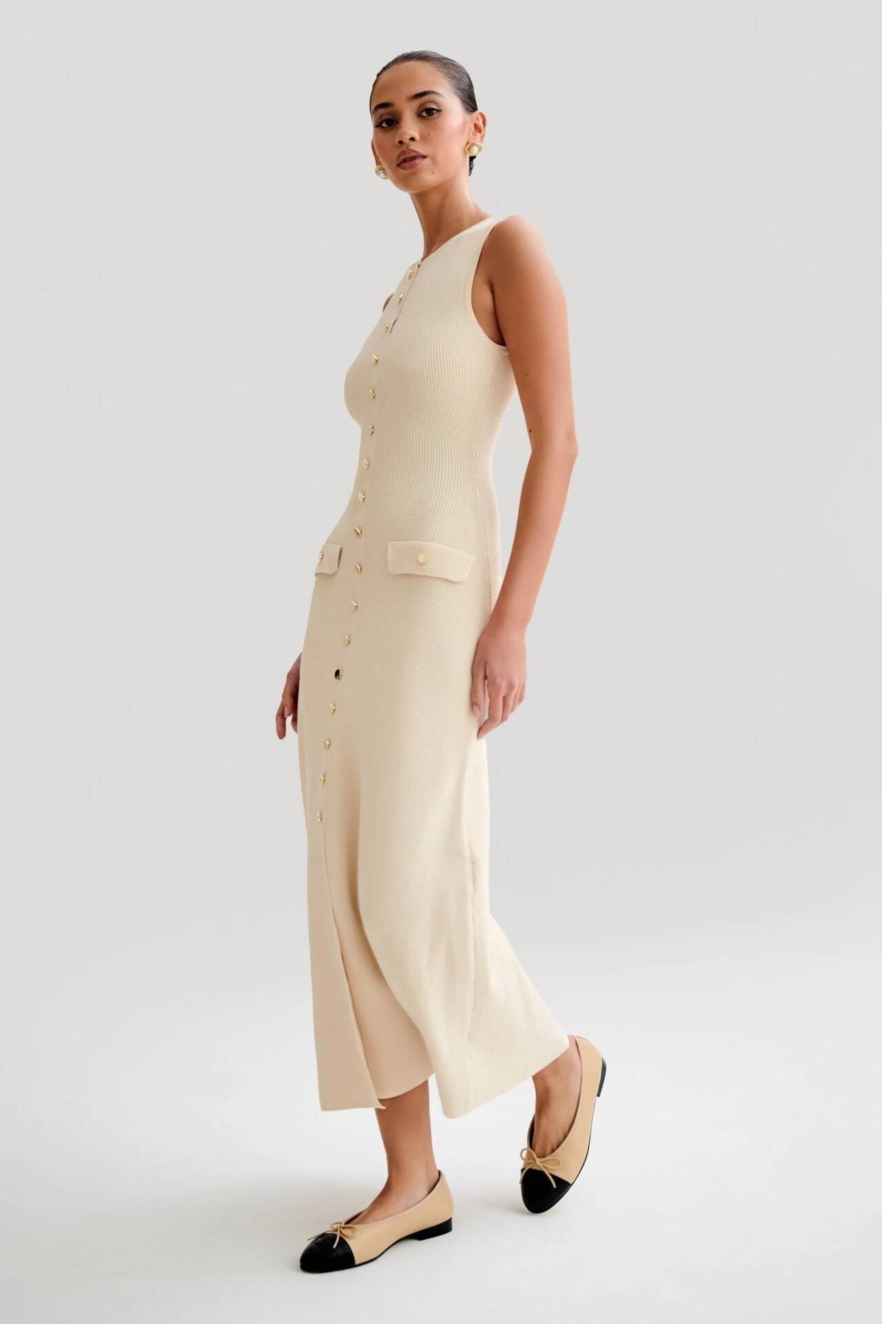 2024 Summer Elegant Lady Knitted Single Breasted Long Dresses Women Solid Sleeve