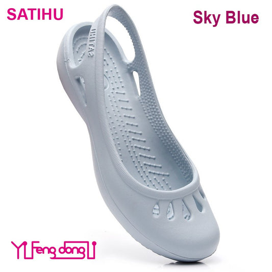 Certified Satihu Summer New Lightweight Anti Slip Hole Shoes Clog For Women's Flat Bottom Sandals Nurse Outdoor Beach Jelly