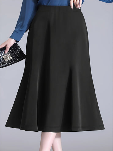 Spring and summer new plus size women's fashion temperament wind solid color half-body skirt