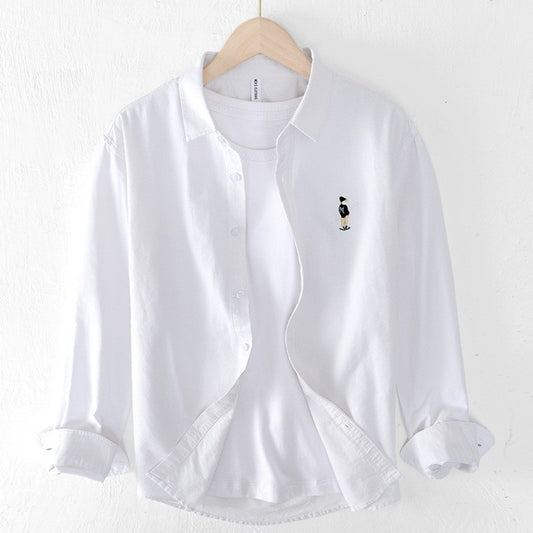 Washed Vintage Cargo Shirts Men Cotton Long Sleeve Shirt High Quality Embroidery Sold Color Fitness Shirt Male Camisa Masculina