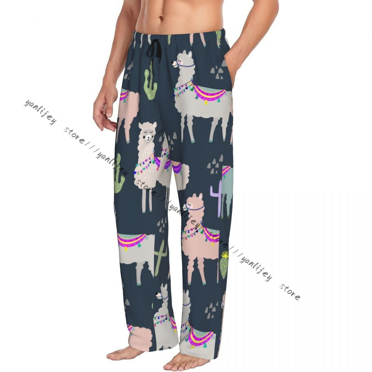 Men Sleep Bottoms Male Lounge Trousers Men's Llama And Cactus Pajama Pants