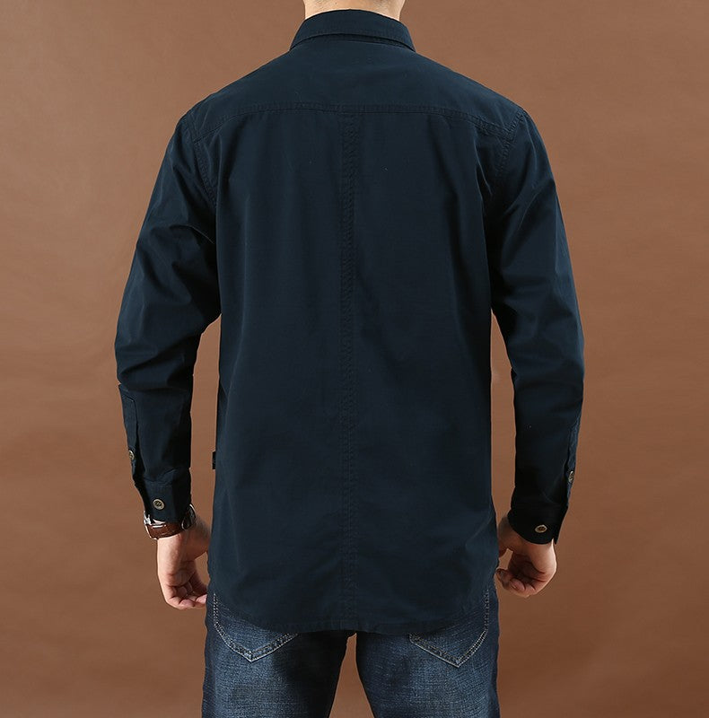 Men Loose Long-sleeved Shirt. New Solid Color Shirt for Middle-aged and Young People in Europe and America in Spring and Autumn