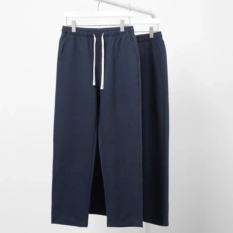 Men's Casual Pants Solid Elastic Waist Pocket Drawstring Loose Straight Sports Versatile Trouser Male Sweatpant Solid Breathable