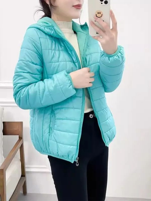 Minimalist Light Weight Women Down Cotton Jackets 2024 New Winter Korean Style Hooded Quilted Parkas Female Windbreaker Outwear
