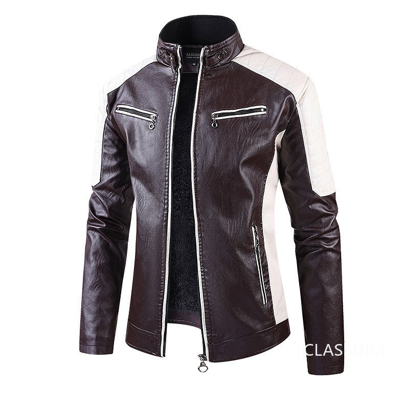 Men Stand Collar Moto Leather Jackets Fleece Winter Jackets Slim Fit PU Leather Coats High Quality Male Fashion Casual Jackets 5