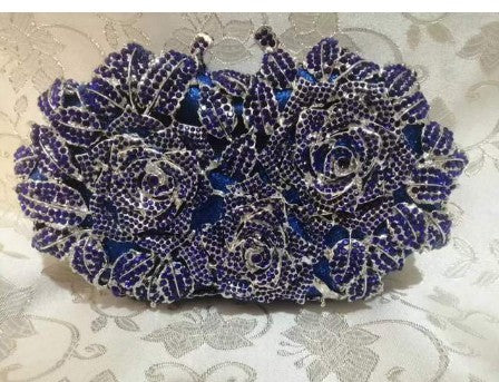 Golden Silver Luxury Crystals Evening Bags Fashion Rose Flower Diamonds Clutch Bags Soiree Purse Women Wedding Bride Handbags