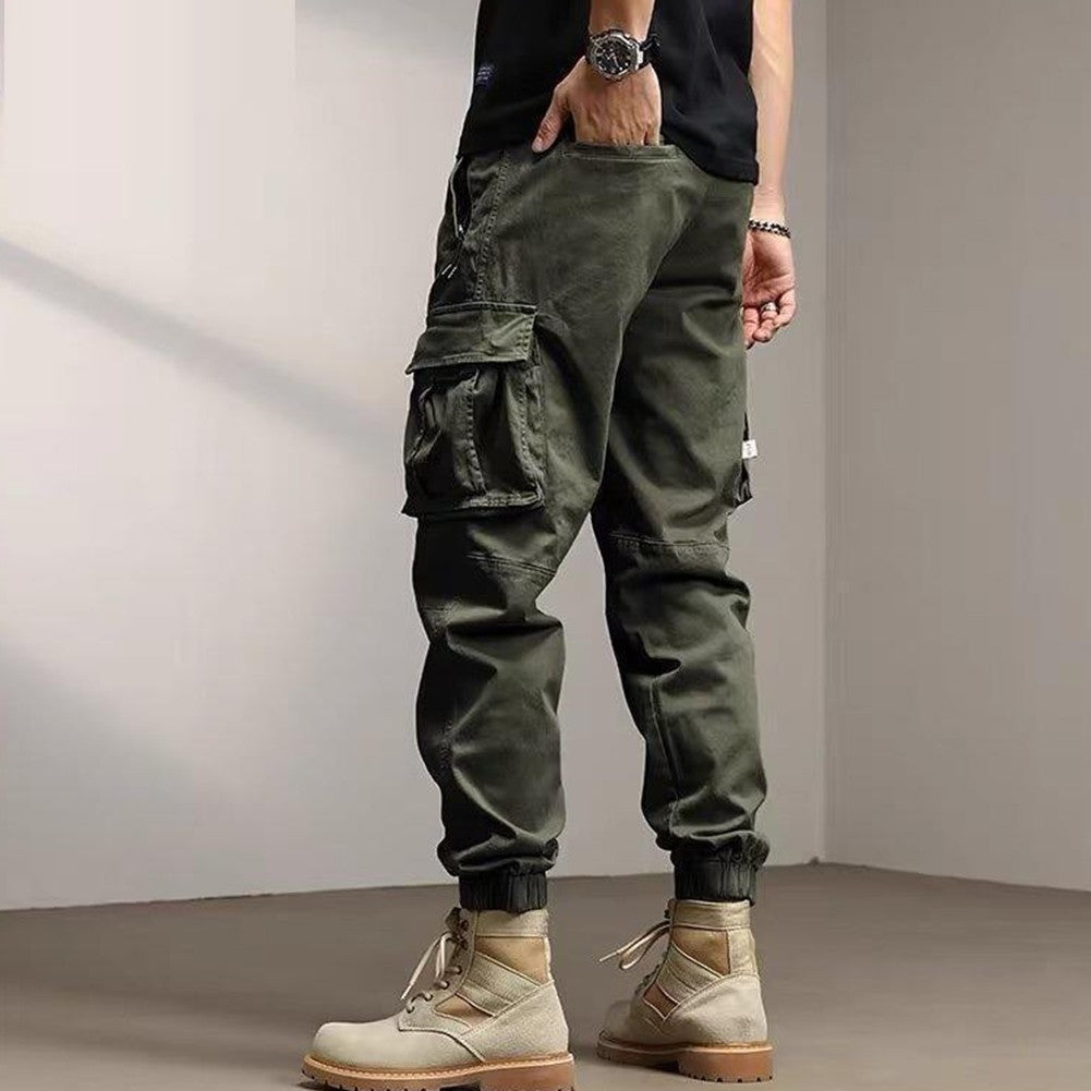 Solid Cargo Pants for Men Casual Loose Fit Ankle Banded Trousers Suitable for Spring and Autumn Grey Black Green