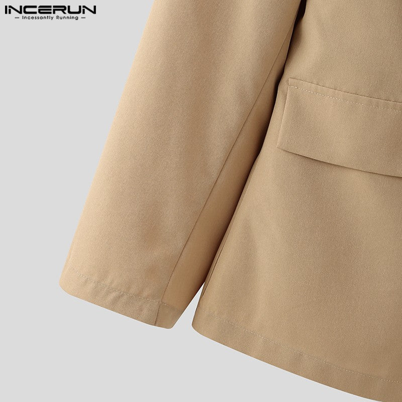 Fashion Well Fitting Tops INCERUN New Men's Deconstruct Metal Buckle Suit Coat Casual Streetwear Male Solid Long Sleeved Blazer