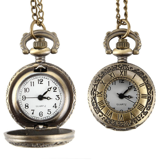 Fashion Vintage Alloy Number Dual Time Display Clock Necklace Chain Watches Birthday Gifts