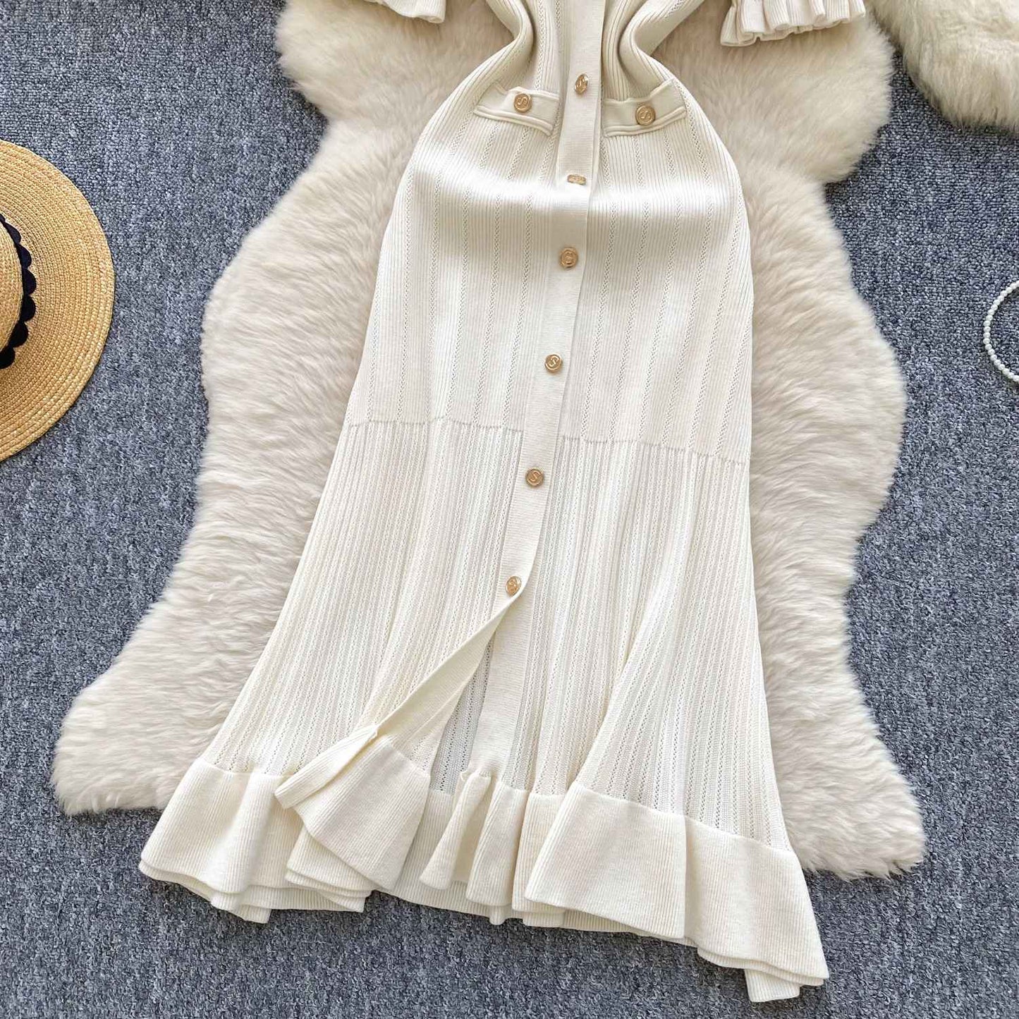 SINGREINY Summer OL Knit Dress 2025 Women V Neck Button Design Slim Mermaid Sund