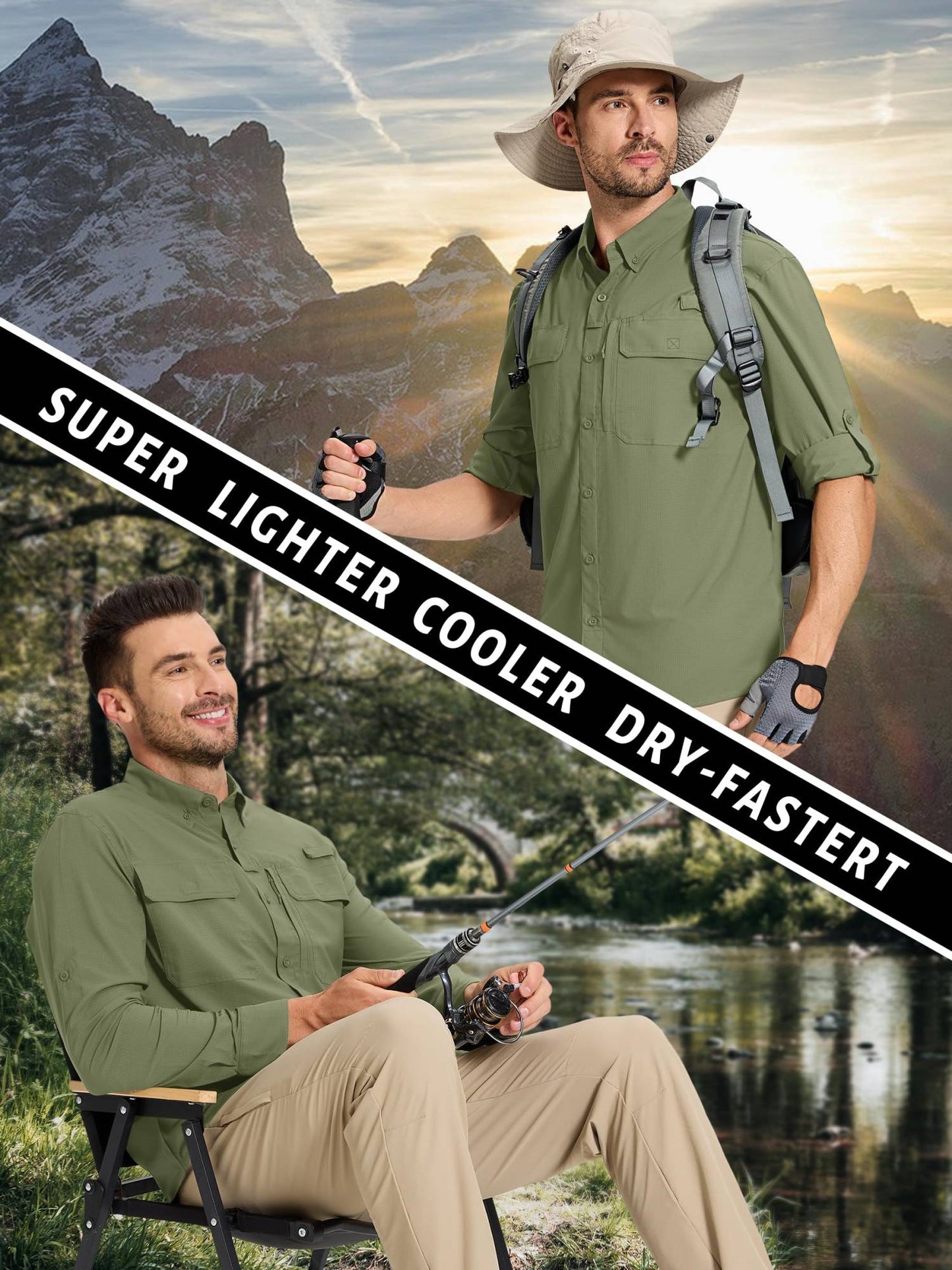TACVASEN UV Block Fishing Shirts Mens Sun Protection Quick Dry Long Sleeve Shirts Mesh Breathable Hiking Cargo Shirts Work Shirt