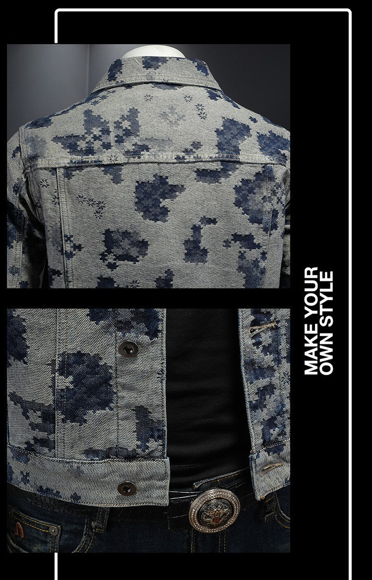 Brand Retro Denim Jacket for Men 2025 Spring Fashion Jacquard Casual Denim Jackets Social Hip-hop Streetwear Cowboy Coats