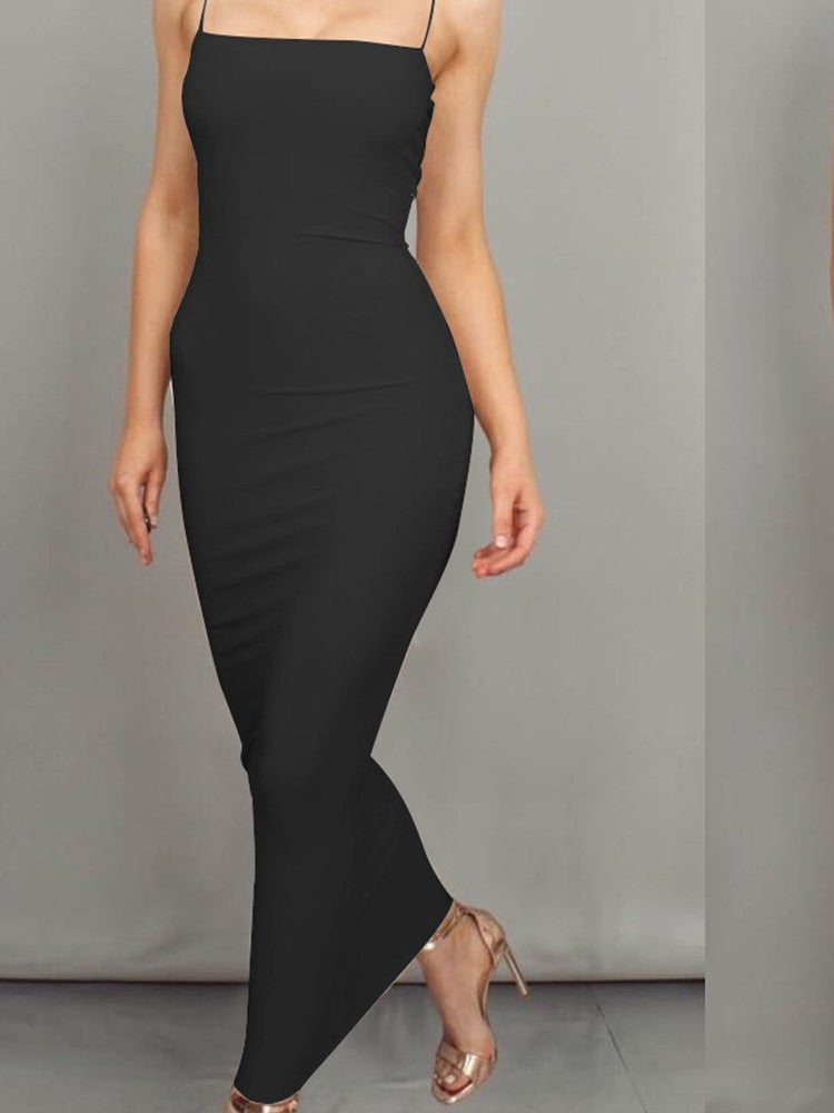 2025 New Spring Summer Women's High Elastic Sleeveless Backless Dress Long Sling