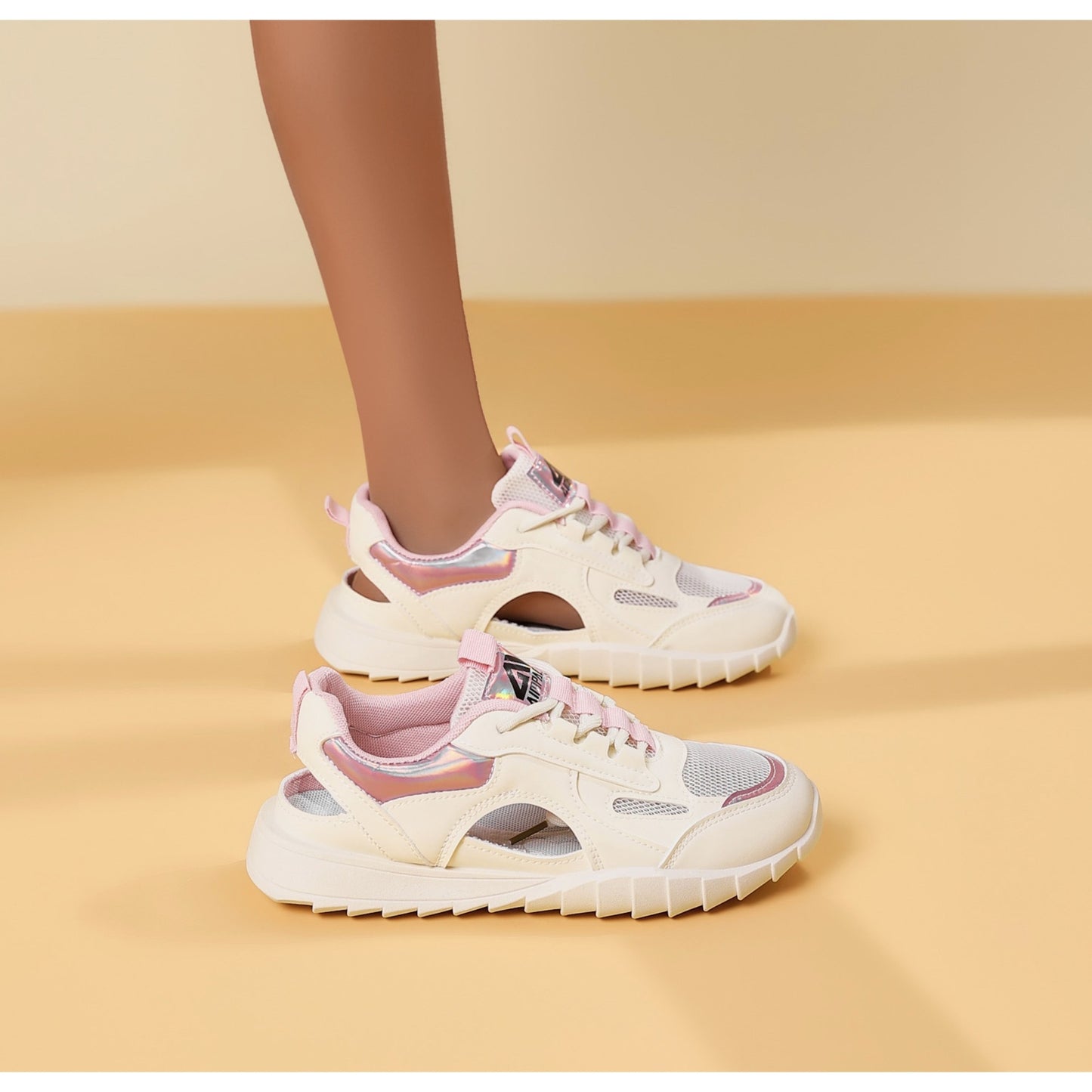 Women's Breathable Thick-Sole Casual Sneakers, Durable Outdoor Running/Walking Shoes with Fashion Design for Gym & Daily Wear