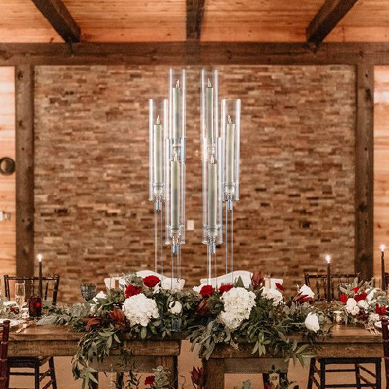 10 Pcs Clear 6-Arm Candelabra Taper Candle Holder Wedding Party Dining Table Banquet Christmas Event Decoration
