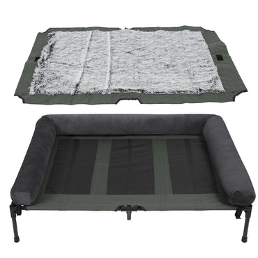 Cama de cachorro grande XXL XL para ambientes externos, elevada com esteira de resfriamento respirável e esteira de pelúcia macia, cama de acampamento para filhotes para casa e jardim