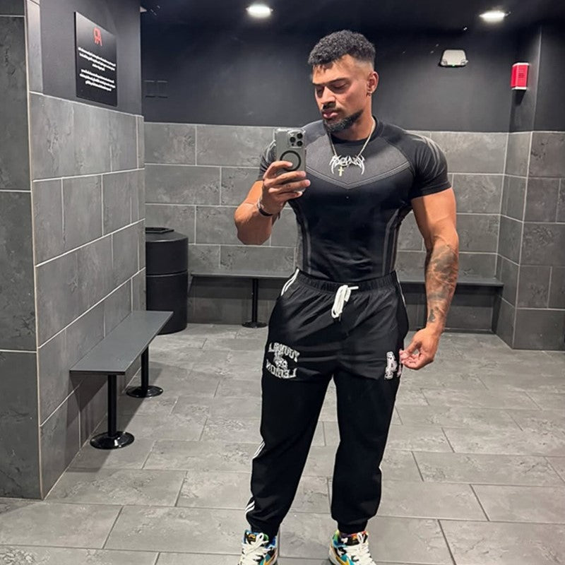 New YOUNG LA Men's Fitness Sports T-shirt Tights Men High Elastic Training Clothing Short Sleeve Tops Fitness Thirts For Men