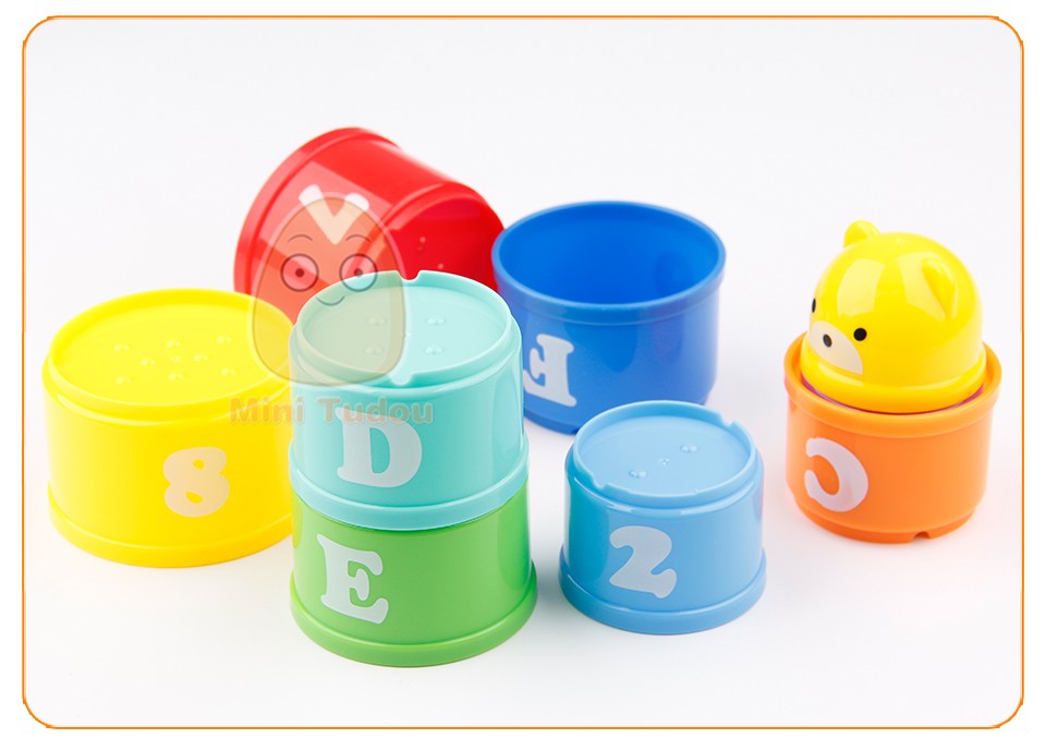 9PCS Educational Baby Toys 6 Month+ Figures Letters Foldind Stack Cup Tower Children Early Intelligence
