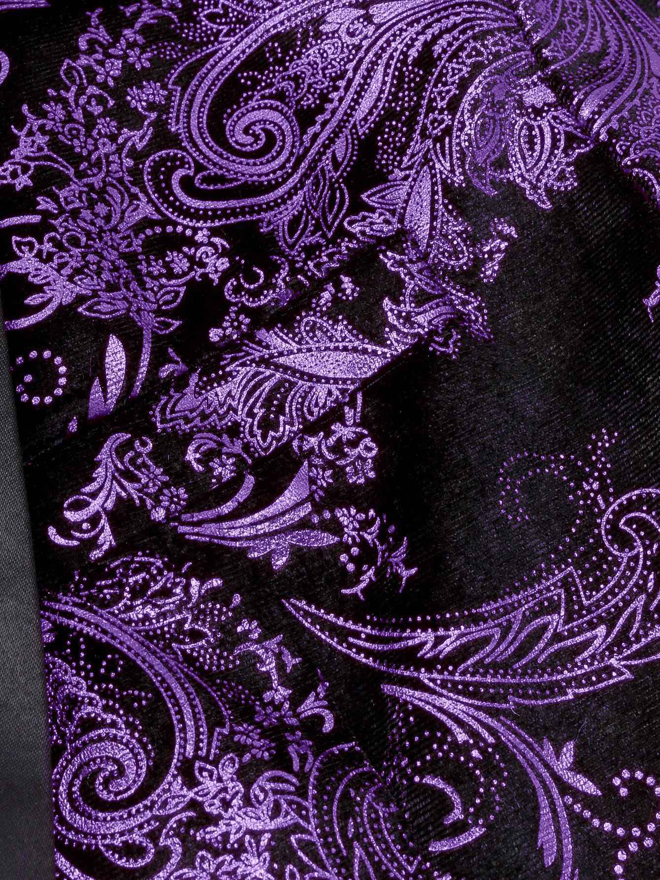 Men's Purple Print Suit Jacket Burgundy Long Sleeve Black Collar Single Button Coat for Wedding Party Stage Performance