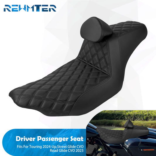 Motorcycle Two Up Seat With Backrest Driver Passenger Cushion Seats For Harley Touring FLHR 2024-UP Road Street Glide CVO 2023