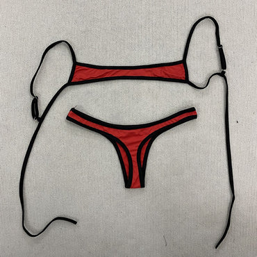 Retro Shoulder Strap Adjustable Backless Simple Summer Split Bikini Y2K Aesthetic Sexy Spice Girl Beach Contrast Color Swimsuit