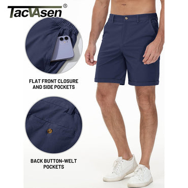 TACVASEN Summer Casual Shorts Mens Fit 7 Cotton Cargo Shorts Multi-pockets Rolled Leg Design Hiking Golf Shorts Streetwear Male