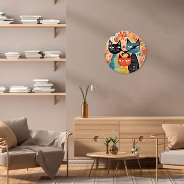 Retro Art Cute Cat Family Wooden Wall Clock Living Room Bedroom Kitchen Home Decoration Wall Clock Silent Quartz Clock Holiday Gift 10 Inch 12 Inch 14 Inch 16inch (No Battery)