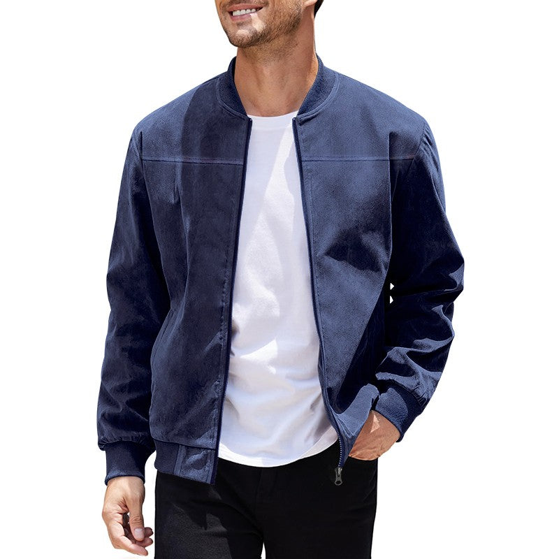 Men's suede nap fabric casual jacket Round neck zipper Solid color Sport Bomber Jacket Casual edition sports and golf fashion