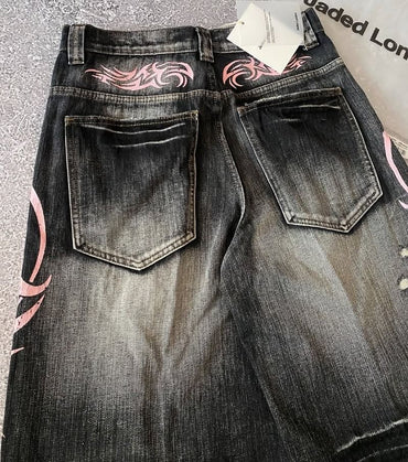 Y2K New Popular Denim Shorts Patch Vintage Shorts Men Women Street Hip Hop Fashion Harajuku Punk Loose High Waist Wide Leg Pants