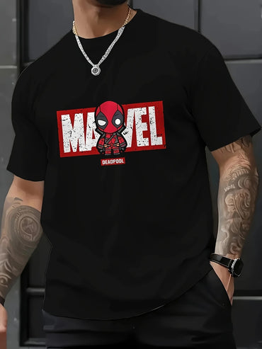 Spider-Man Deadpool Graphic Men's T-Shirt Black Loose Fit Casual Summer Cotton Women Couple Tops Tees Trendy Oversized Unisex