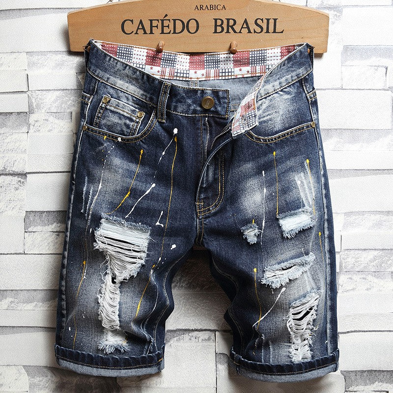 High Quality Men's Summer Holes Denim Shorts Jeans Men Straight Retro Shorts Jeans Men Knee Length Cowboy Jeans Shorts Size 40