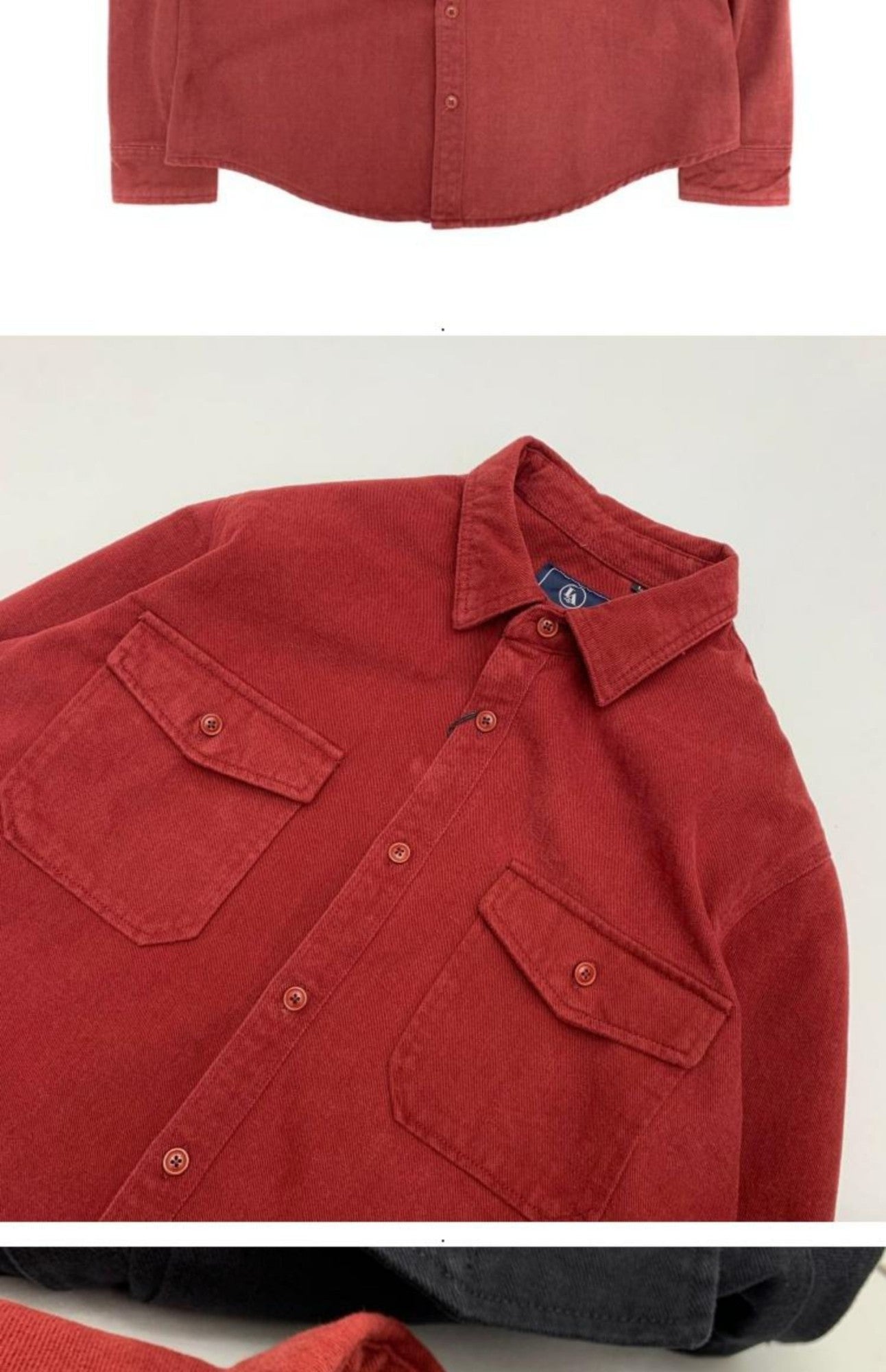 May Khaki heavy cargo double-pocket shirt men's cotton wash wool long-sleeved Japanese vintage loose coat