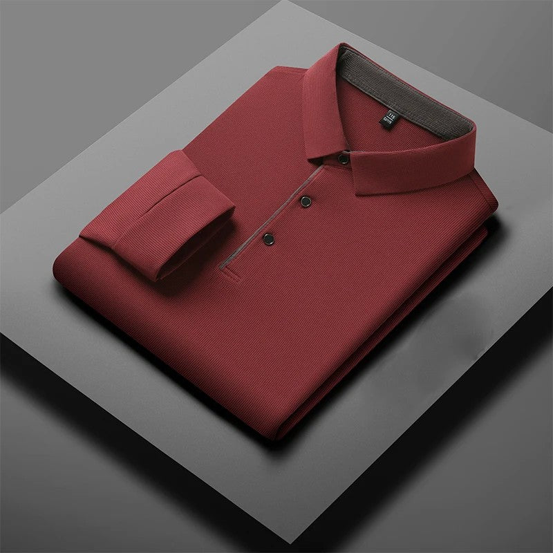 New Men's Business Casual Long Sleeve Solid Color Polo Shirt Fashionable Warm Comfortable Four Seasons Versatile Top