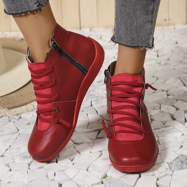 New Women'S Round Toe Flat Zipper Snow Boots Wool Slippers Woman Ankle Boots Women Pu Leather Women Shoes Zapatos De Mujer