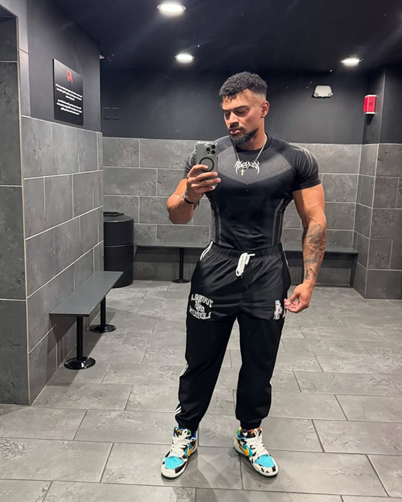 New YOUNG LA Men's Fitness Sports T-shirt Tights Men High Elastic Training Clothing Short Sleeve Tops Fitness Thirts For Men