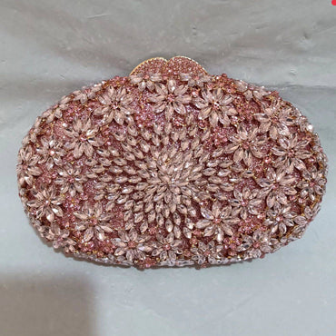 Luxury Women Pink Flower Clutch Bags Stone Evening Bags Bridal Rhinestone Handbags Wedding Clutches Bags Dinner Minaudiere Purse