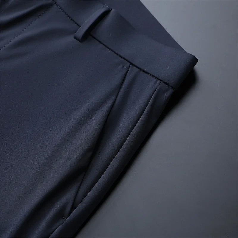 New Summer Men's Ice Silk High Stretch Business Suit Pants Male Army Green Blue Elastic Formal Office Straight Formal Trousers