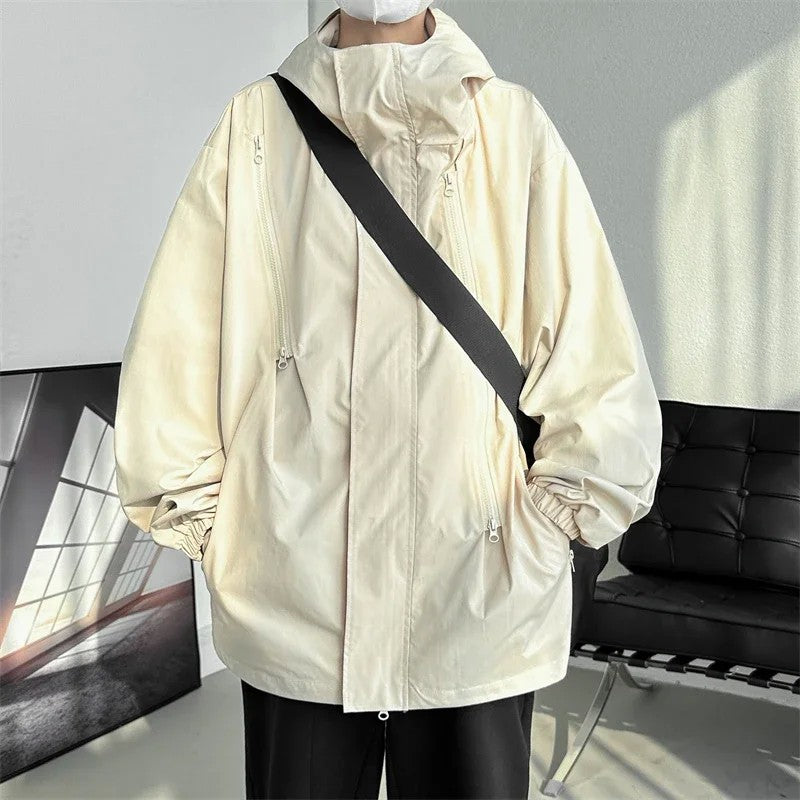 2024 Men Hooded Jacket Men Bomber Jacket Mens Windbreakers Zipper Coats Spring Autumn Loose Cargo Jacket Men Casual Sportswear