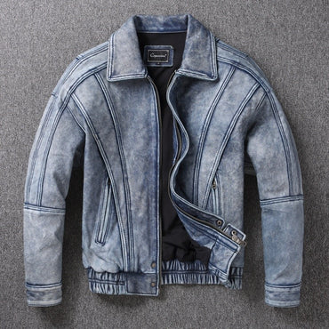 2025 New Luxury Unisex Cowhide Jacket - Short Cut Relaxed Fit Leather Biker Style Coat