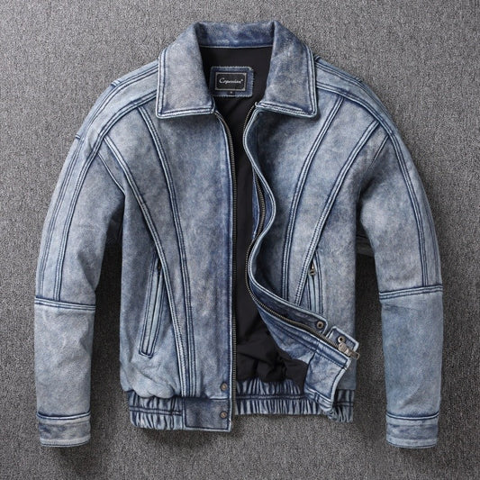 2025 New Luxury Unisex Cowhide Jacket - Short Cut Relaxed Fit Leather Biker Style Coat