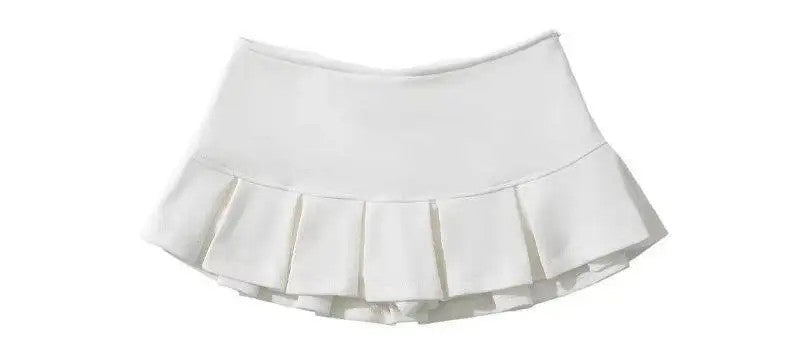 Mooyufon Fabric Y2K Mini Skirt Women Low Waist Wide Pleat Light Grey Sexy Vintag