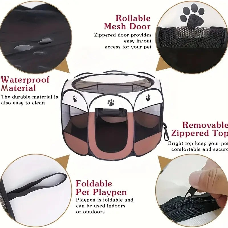 Tenda dobrável para animais de estimação, octogonal, impermeável e resistente a arranhões, feita de tecido Oxford, para gatos, ninho e canil