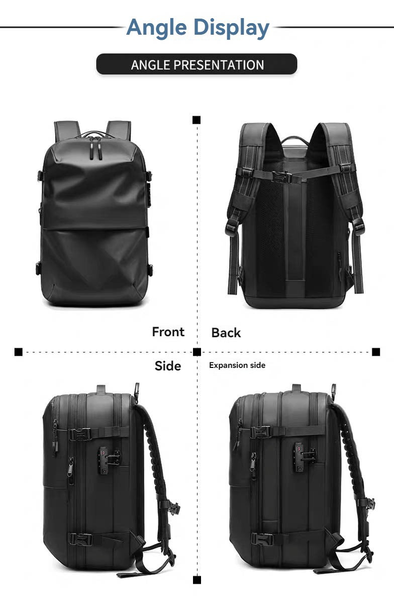 Mochila de viagem a vácuo, sistema de compressão de ar expansível à prova d'água com trava TSA, mochila de viagem