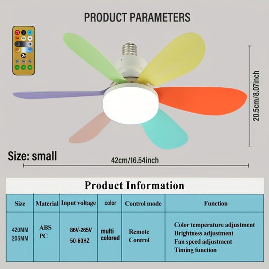 Luminária de teto com ventilador inteligente LED e controle remoto, temporizador, 6 pás, 3 velocidades, brilho e temperatura de cor ajustáveis