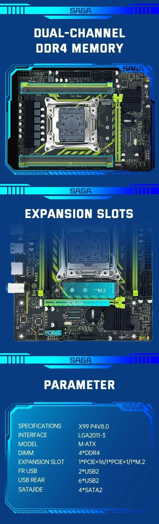 Conjunto de Placa-Mãe SOYO X99 com CPU Xeon E5 2630 V4 LGA2011-3 DDR4 16GB (1*16GB) RAM 2133MHz NVME M.2 Acessórios de Computador SATA