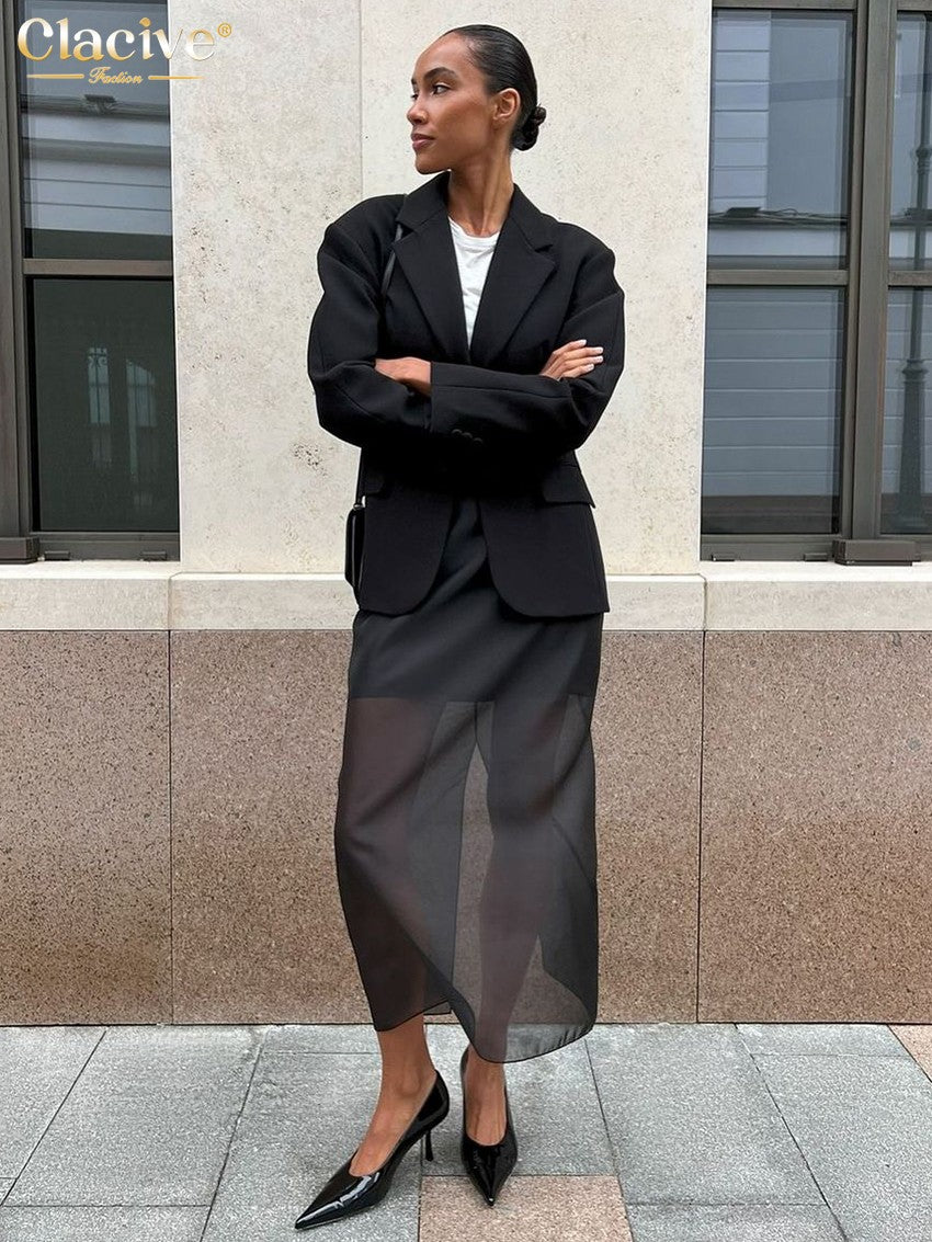 Clacive Fashion Loose Balck Women Skirt Casual High Waist Ankle Length Skirts El