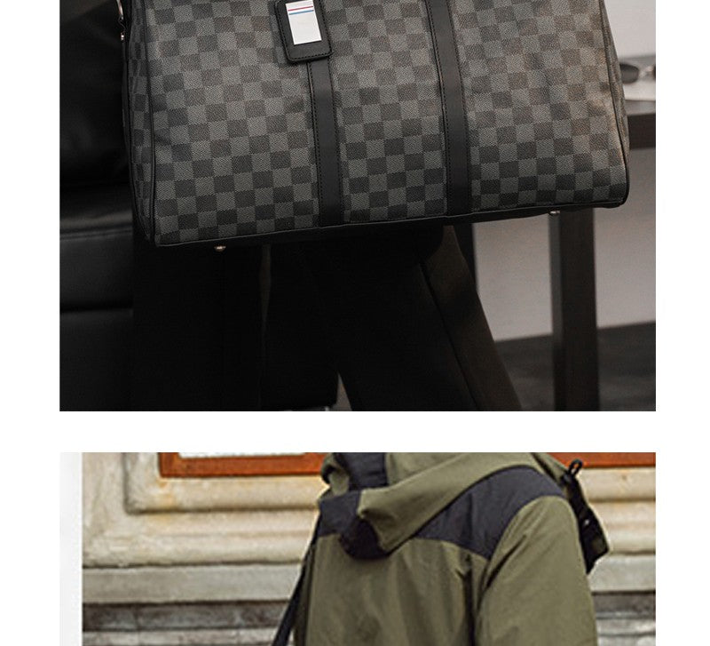 Men's Fashion Plaid Multifunctional Wear Resistant Waterproof Large Capacity Travel Business Luggage Bag Handbag Shoulder Bag