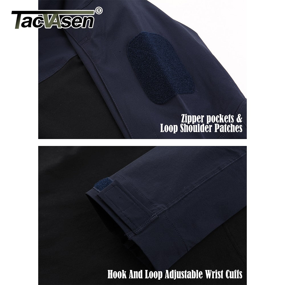 TACVASEN 1/4 Zipper Ripstops T-shirts With Zipper Pockets Mens Long Sleeve T-shirts Outdoor Hiking Tees Tops Pullover Workout