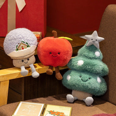 Cute Christmas Series Plush Toy Stuffed Soft Christmas Tree,Snow Globe, Apple Soft Doll Kids Christmas Gift Home Decoration