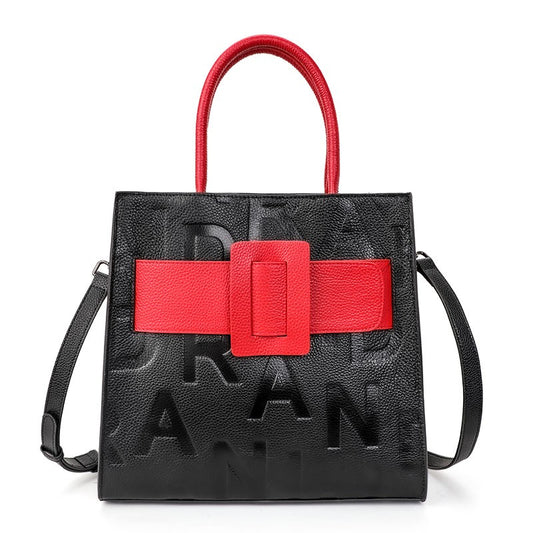 Aidrani women's large capacity handbag with letter print design, made of cowhide material, black